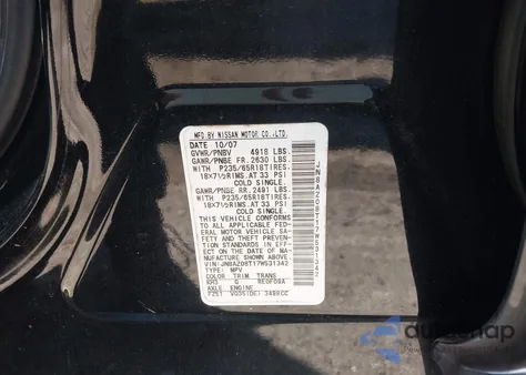 2007 Nissan Murano Sl z USA, uszkodzony, nr VIN JN8AZ08T17W531342